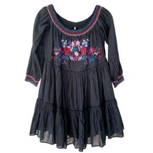 Free People Sunbeams Dress Small Petite Boho Festival Embroidered Mesh Mini